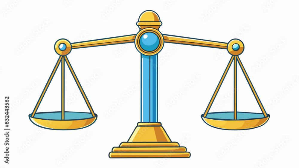 Aufkleber A scale with equal weights on each side rests perfectly even demonstrating balance in measurement.. Cartoon Vector.