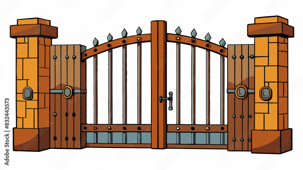 Poster A rusty gate rusted from years of exposure to the elements but still willing to open and close providing entry and security for those who pass. Cartoon Vector.