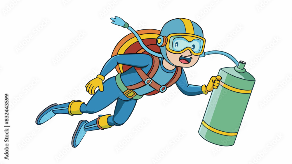 Poster a scuba diver swimming under the water breathing through a tank of compressed gas which allows them 