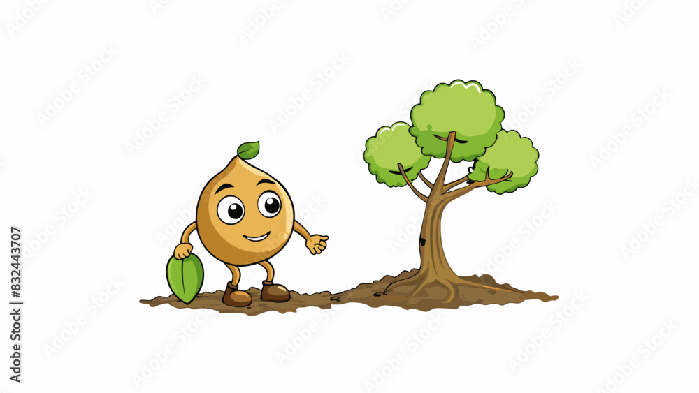 Poster A seed growing into a tree demonstrating the potential and growth that can come from a small beginning.. Cartoon Vector.
