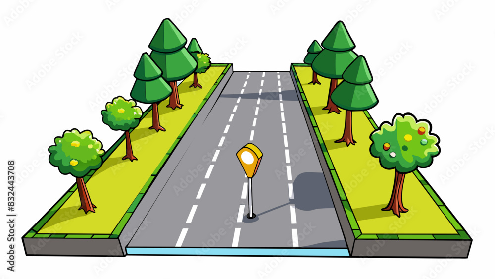 Poster A secondary road is a smaller and less busy route compared to a highway. It is often lined with trees and has a more relaxed speed limit. The road may. Cartoon Vector.