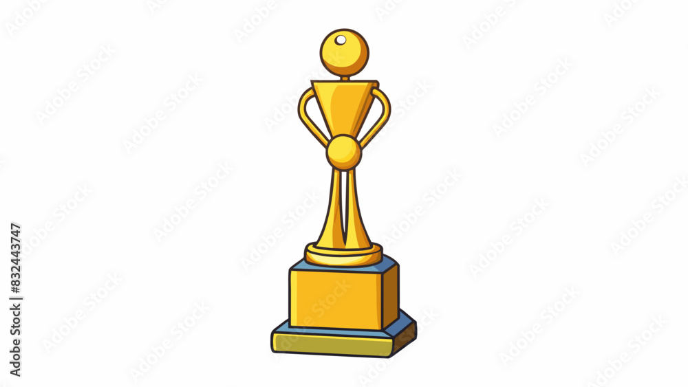 Poster a shiny gold trophy with a tall slender figure standing triumphantly on top. it has a sy base with i