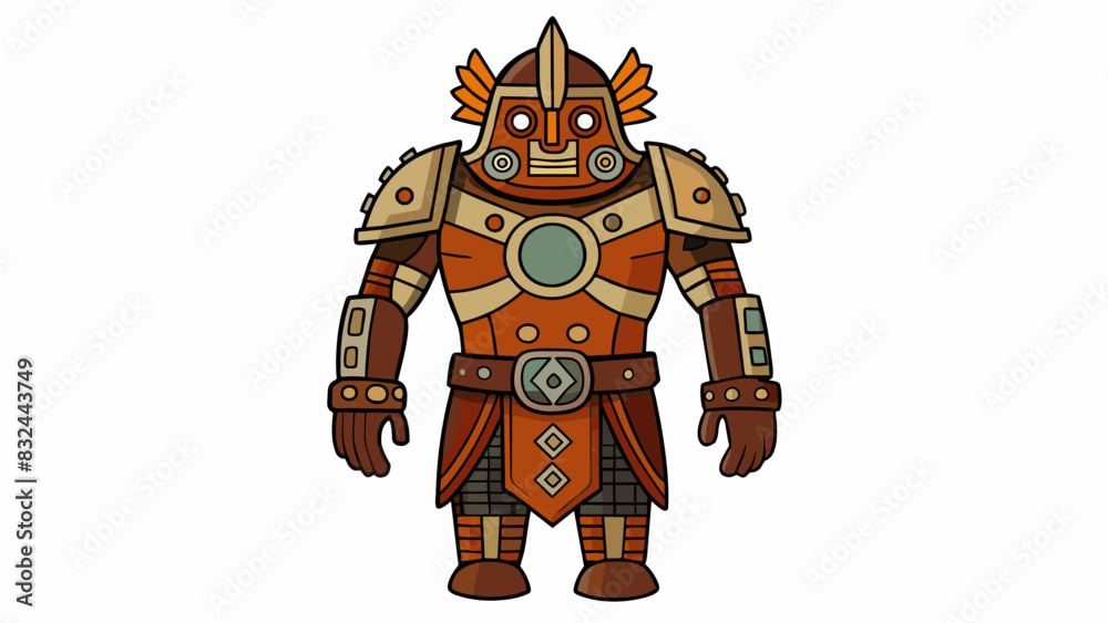 Poster A set of rusted intricately designed armor of a longdead warrior adorned with symbols and patterns that hint at his culture and beliefs.. Cartoon Vector.