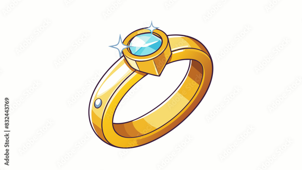 Poster A shiny gold ring with a small diamond in the center surrounded by intricate etchings along the band. It sparkles in the sunlight and feels smooth to. Cartoon Vector.