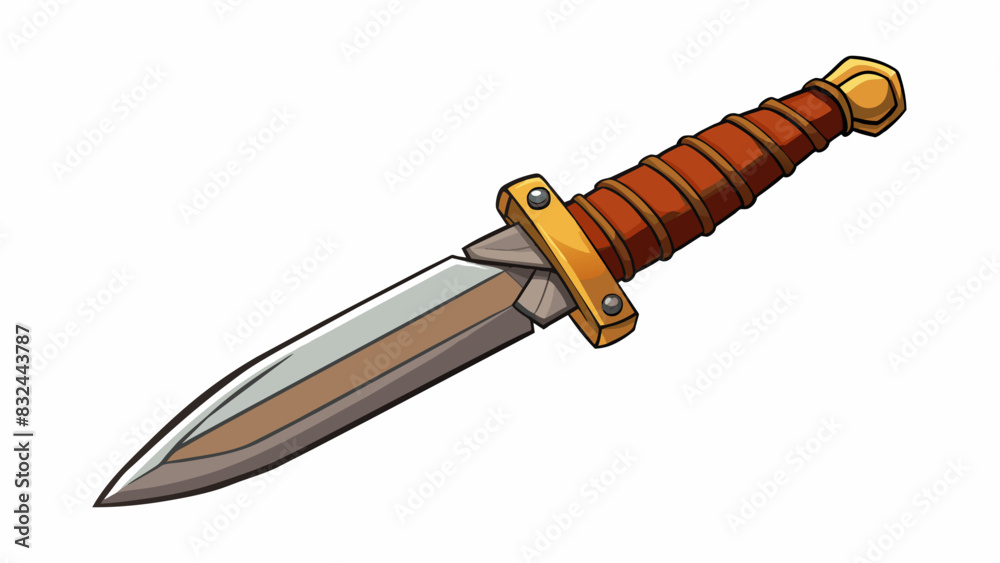 Poster A short douged dagger with a jagged blade and a worn leather handle. Its small size and lightweight make it easy to conceal making it a favorite a. Cartoon Vector.