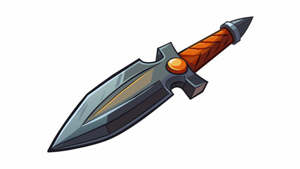 A sharp shiny blade exquisitely crafted from a dark metal originated from the skilled blacksmiths of a nomadic tribe who traveled across the vast. Cartoon Vector.