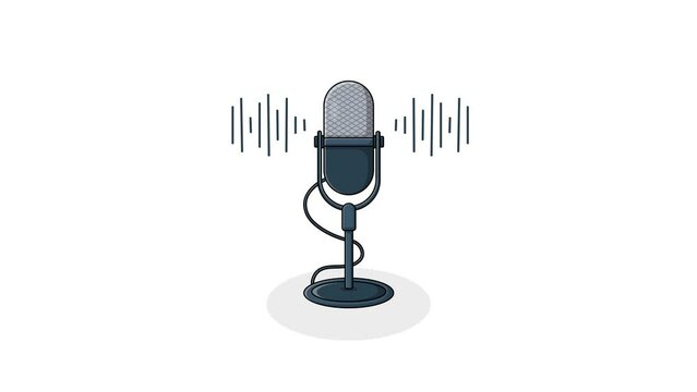 4K Podcast Microphone. Sound Recording Equipment Concept Animation Video