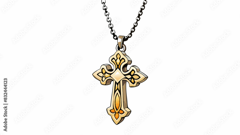 Poster a small cross pendant hangs from a delicate silver chain glinting in the dim light of a church. its 