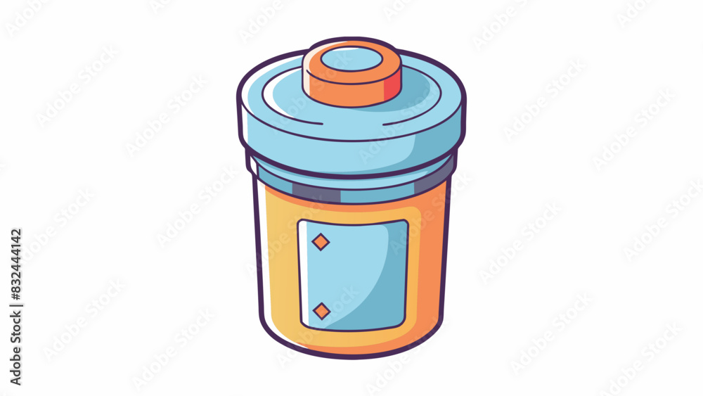 Poster a small cylindrical object made of plastic with a plastic lid that can be twisted off. it is used to
