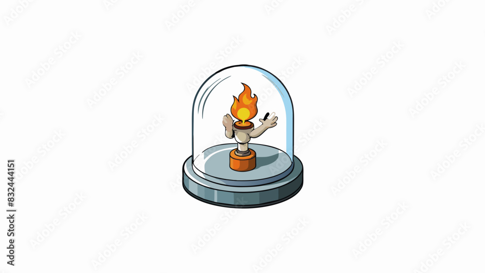 Aufkleber A small clear glass paperweight with a laserengraved image of a hand holding a torch. The base is flat making it perfect for displaying on a desk or. Cartoon Vector.