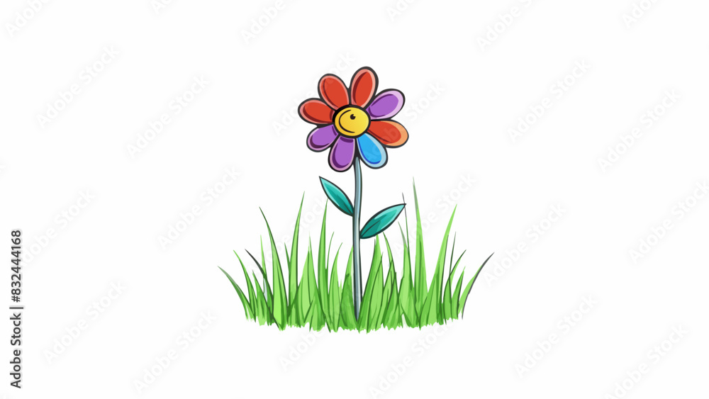 Poster a small delicate flower with bright colorful petals and thin delicate leaves. it stands alone in a f