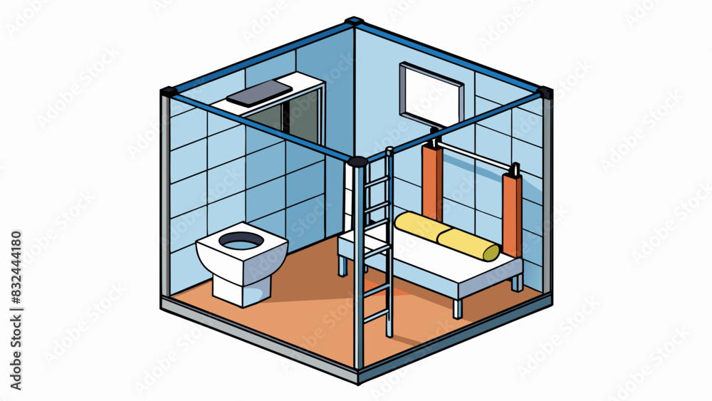 Poster a small dimly lit cell with a in one corner and a sink in the other. the only furniture is a metal f