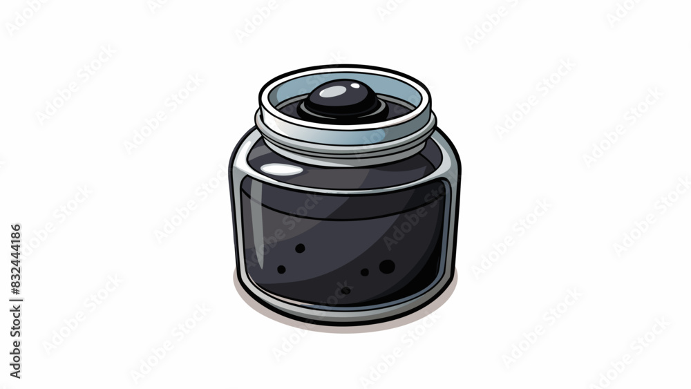 Poster a small glass jar filled with a thick black liquid that becomes sticky and solid when exposed to air