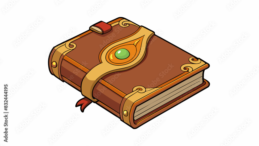 Poster a small leatherbound journal with intricate designs engraved on the cover filled with blank creamy p