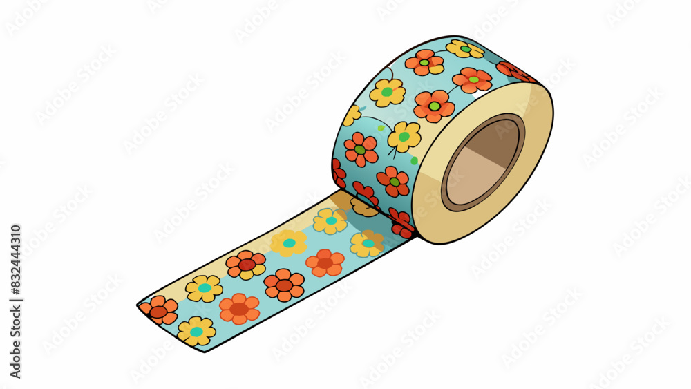 Poster a small roll of delicate washi tape decorated with a colorful floral pattern. the tape is translucen