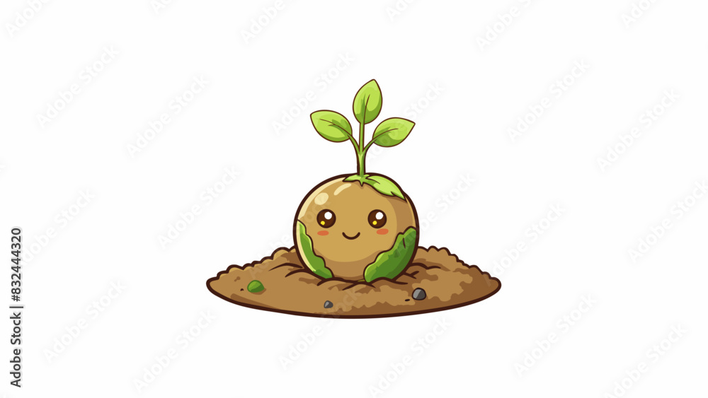 Aufkleber a small seed nestled in the damp soil surrounded by the protective arms of its parent plant. with th