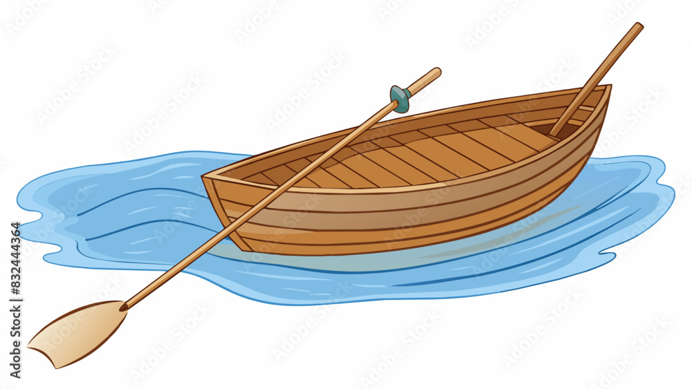 Poster a small wooden boat being launched into a tranquil lake. the oars gently breaking the surface of the