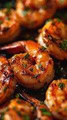 Grilled wings and shrimp with vegetables and a variety of fresh, delicious, and healthy ingredients