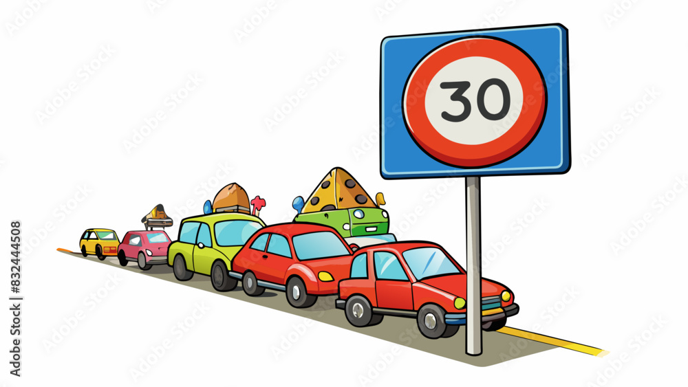 Aufkleber A speed limit sign regulating traffic speed The speed limit sign is a rectangularshaped object p along the side of a road. It indicates the maximum. Cartoon Vector.