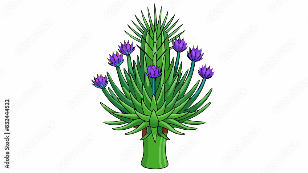 Poster a spiky plant with long thin leaves that grow in s. its stem is a deep green color and it produces s