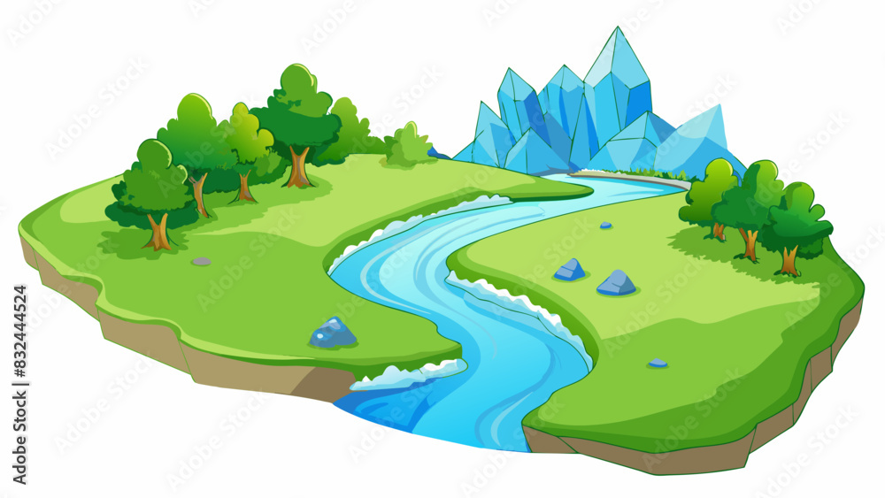 Poster A sparkling stream its crystal clear waters weaving through the lush greenery providing a peaceful and tranquil setting for reflection and relaxation.. Cartoon Vector.