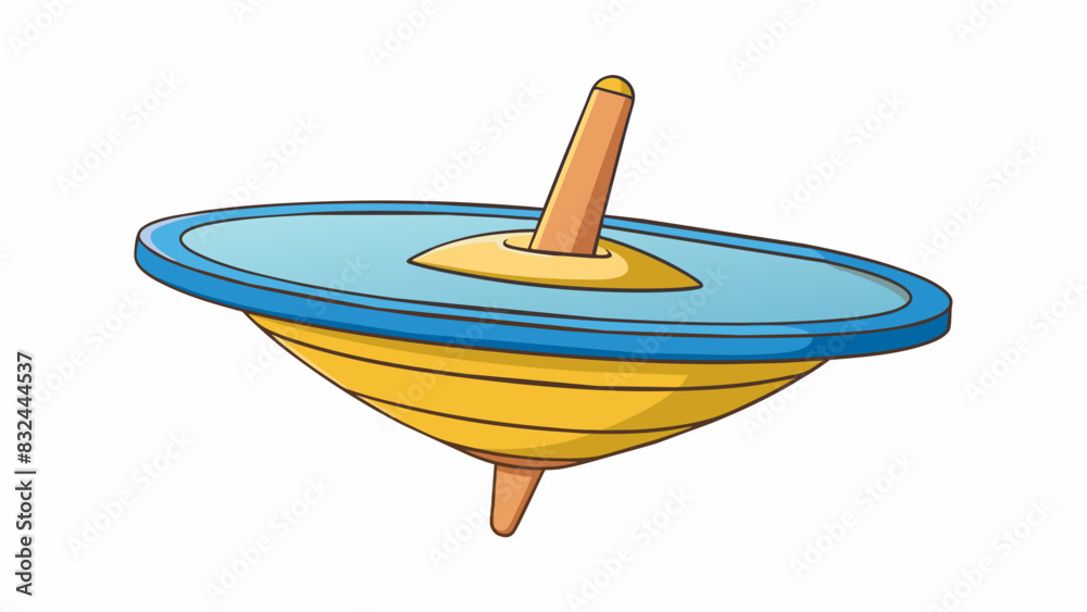 Aufkleber A spinning top spins steadily on its tip with the weight evenly distributed to maintain its balanced rotation.. Cartoon Vector.