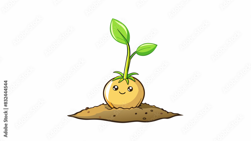 Aufkleber A sprout emerging from a tiny seed pushing through the soil and reaching upwards towards the sunlight. Its stem is thin and green with small leaves. Cartoon Vector.