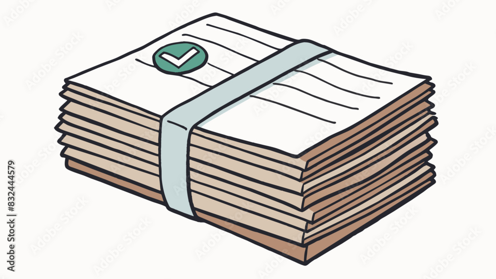 Poster A stack of folded pieces of paper each one bearing a single stamped symbol rests on a table. These are the votes that have been counted and will soon. Cartoon Vector.