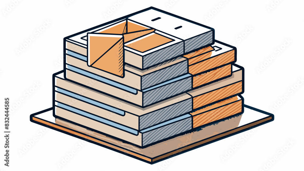 Poster A stack of crisp squareshaped pieces of paper with the senders and recipients addresses printed in black ink on the front ready to be p in individual. Cartoon Vector.