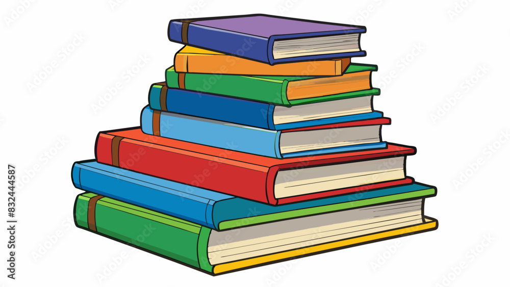 Poster A stack of books p side by side on a shelf occupying a shorter and wider space compared to the same number of books stacked on top of each other. Cartoon Vector.