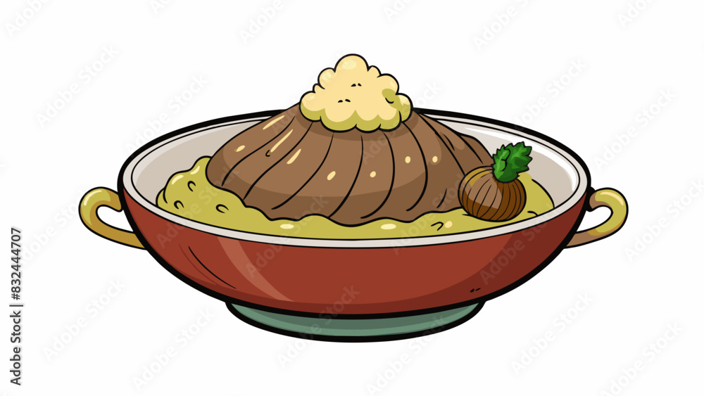Poster a steaming bowl of haggis a popular scottish dish made of minced sheeps heart liver and lungs mixed 