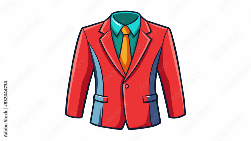 Poster A structured blazer in a bold vibrant color with sharp lines and a tailored fit adding a touch of sophistication and professionalism to any outfit.. Cartoon Vector.