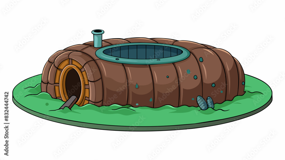 Poster A sticky dark substance that coats the inside of a septic tank with a distinct ammonia odor. It is thick and sludgy in consistency.. Cartoon Vector.