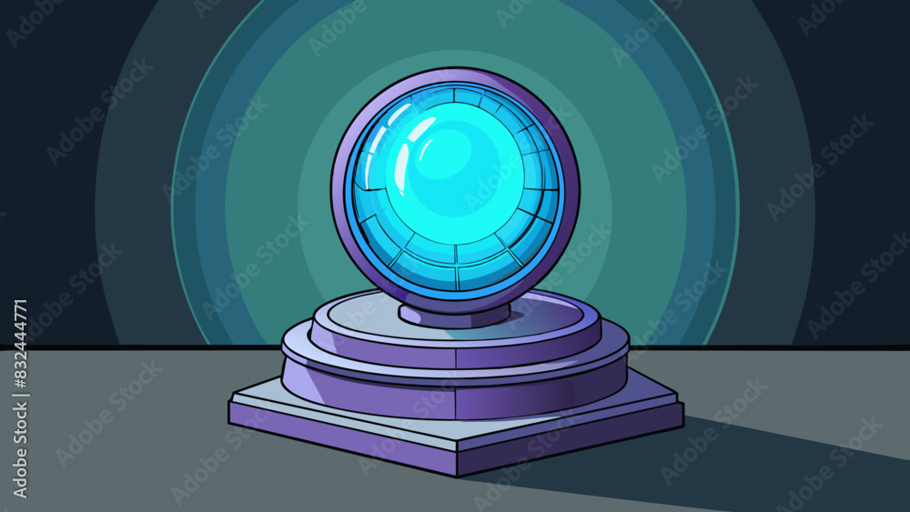 Poster a strange glowing orb sat atop a pedestal in the middle of a dark empty room. it seemed to pulse wit