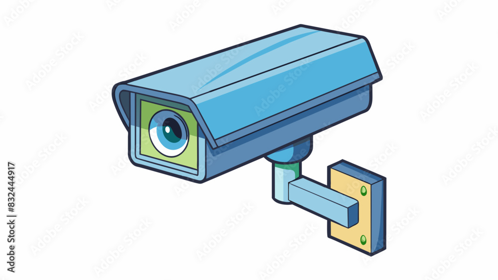 Poster a surveillance camera mounted on a wall and equipped with night vision and motion detection provides