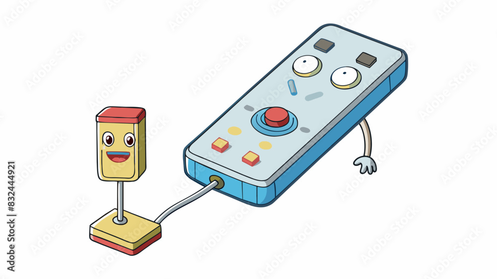 Poster A switch is a button on a remote control that can be pressed to turn on or off a device such as a television or a lamp. It typically has a small light. Cartoon Vector.