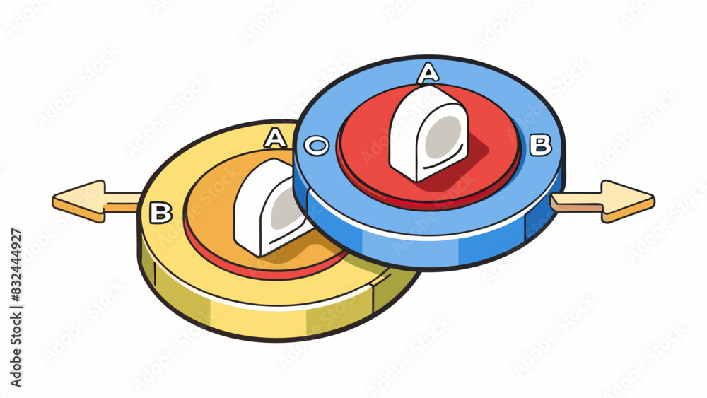 Poster A switch is a round with two positions one labeled A and the other labeled B. It is used to change the direction of soing like the flow of water in a. Cartoon Vector.