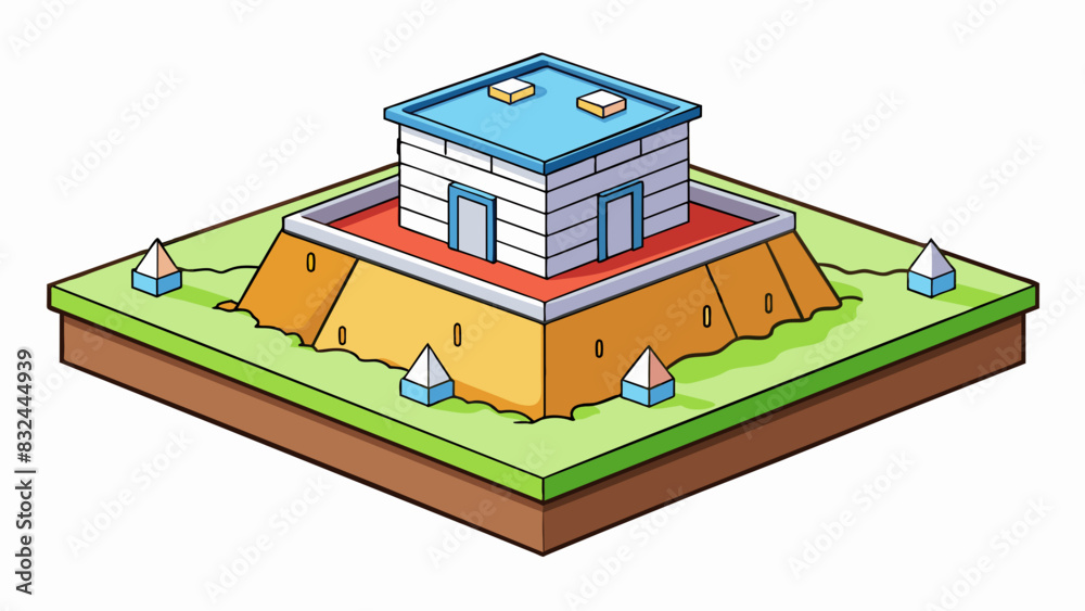 Poster A sy foundation is vital for a strong and stable building able to withstand powerful winds and earthquakes and ensure the safety of its inhabitants.. Cartoon Vector.