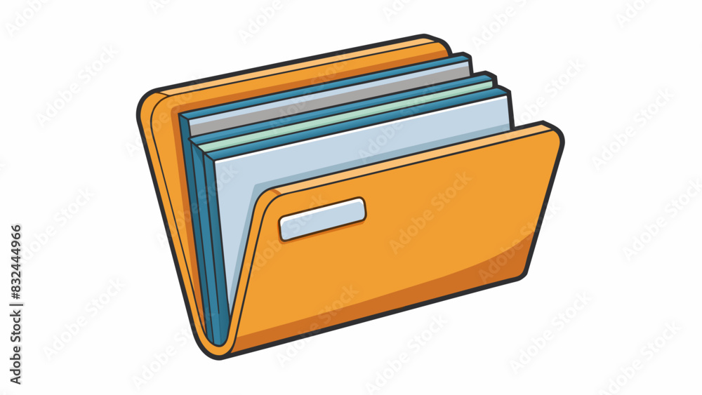 Aufkleber A tab on a file folder has a round foldable flap that sticks out. It is used to label and organize the contents of the folder. The tab can be written. Cartoon Vector.