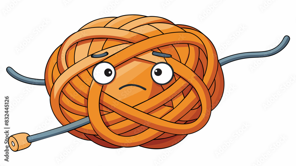 Poster A tangled knot in a ball of yarn making it difficult to unravel and causing frustration.. Cartoon Vector.