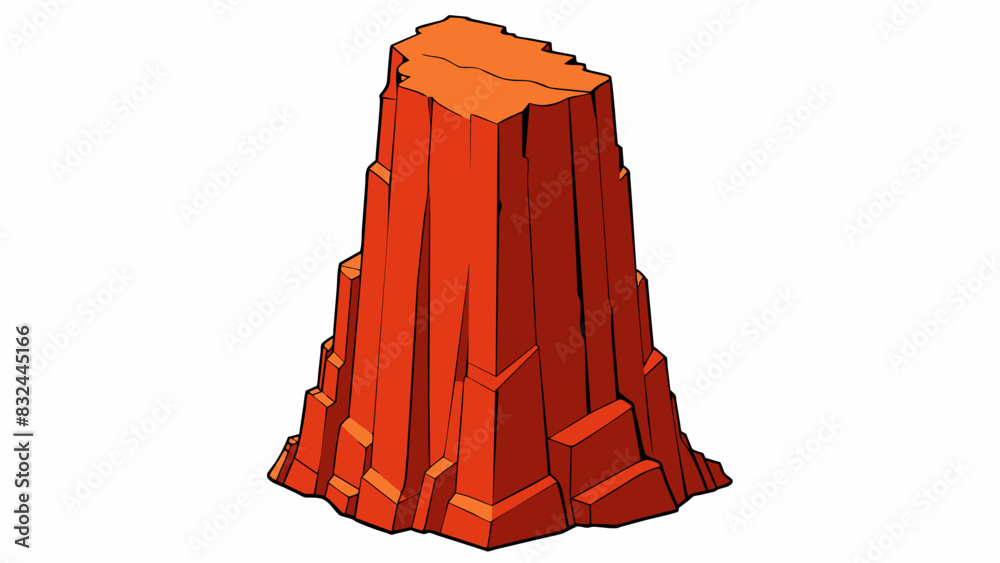 Poster A tall towering cliff made entirely of red rock with layers of sediment visible. It has a crumbly texture almost like sand and is susceptible to. Cartoon Vector.