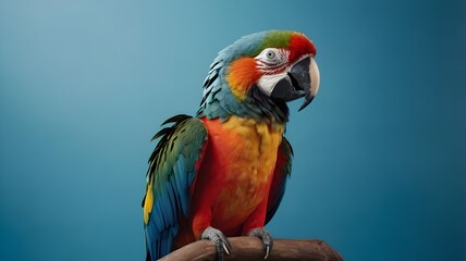 Beautiful blue macaw bird, vertical banner with copy space or website header space for your text.