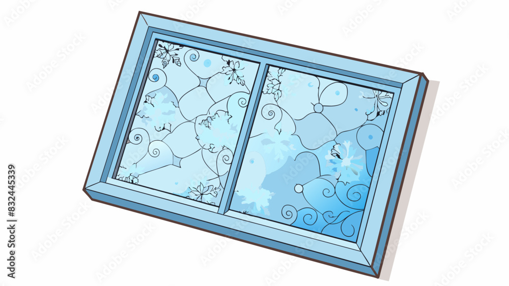 Aufkleber A thin layer of icy frost covering a window pane giving the glass a textured opaque look. The frost has formed in intricate patterns resembling. Cartoon Vector.