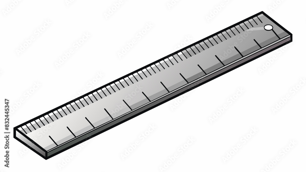 Poster a thin silver ruler with precise inch measurements etched into the metal surface.. cartoon vector.