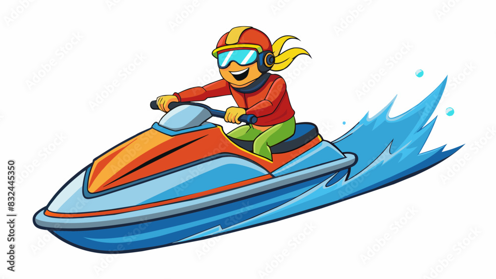 Poster a thrilling ride on a jet ski with the powerful watercraft skimming across the surface of the ocean.