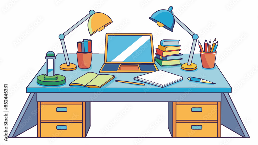 Poster a thoughtfully prepared study space the desk is clutterfree and equipped with all the necessary mate