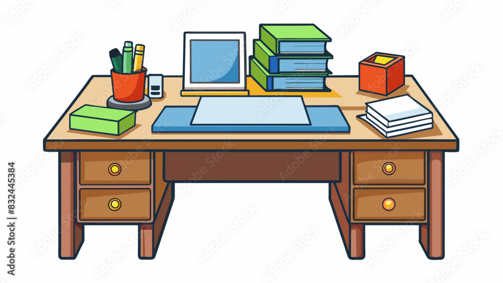 Poster A tidy and wellorganized desk with no clutter or stray papers in sight.. Cartoon Vector.