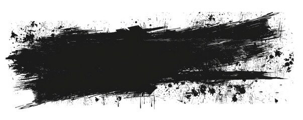 Black ink brush stroke background with empty space on white, hand drawn grunge border in rectangle shape