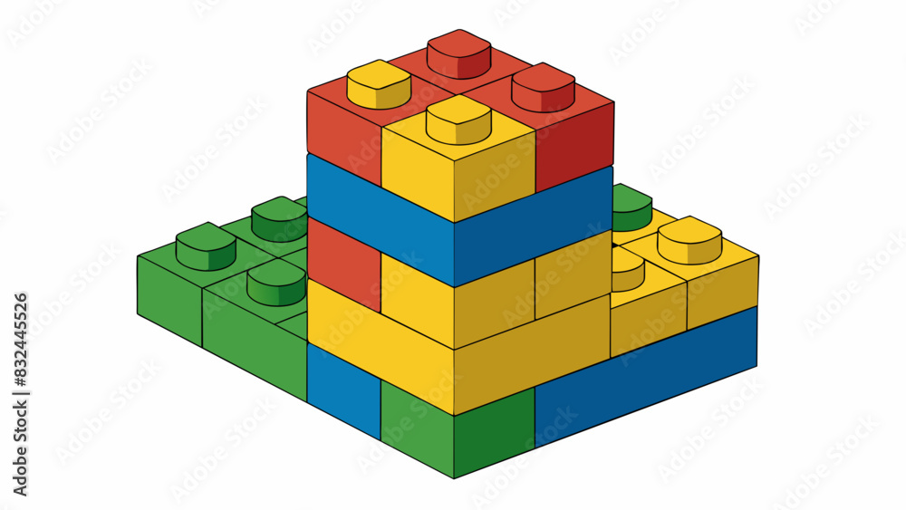 Poster A toy block set A box filled with varioussized blocks made of lightweight colorful plastic. They can be stacked on top of each other to create. Cartoon Vector.