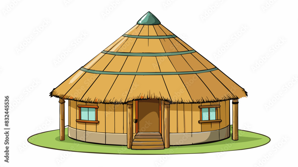 Poster A traditional dwelling built with natural materials and designed to withstand the local climate and conditions. Its architecture and layout reflect. Cartoon Vector.